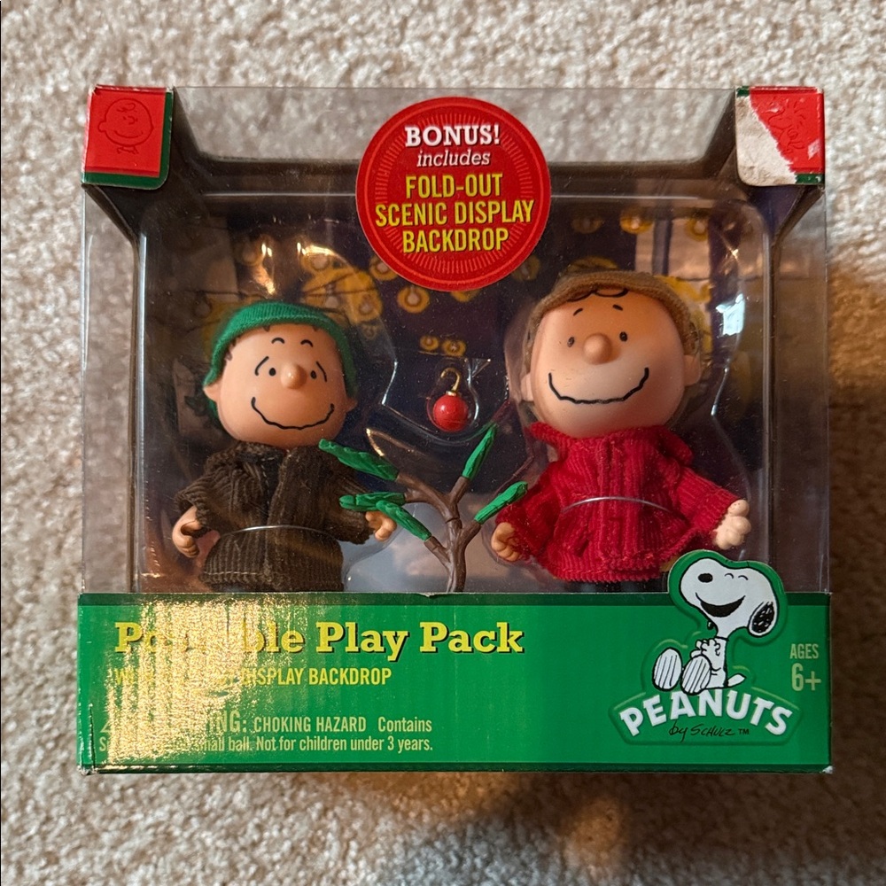 Charlie Brown Peanuts Action Figures in Red and Brown Outfits
